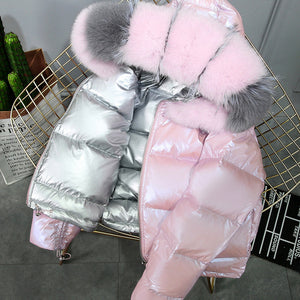 Women Winter Fur Reversible Down Coat