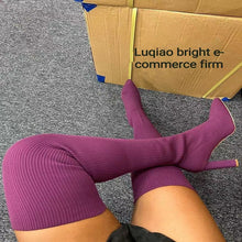 Load image into Gallery viewer, Knit Overknee Heel Boots Pre-Sale  (10% off when check out)
