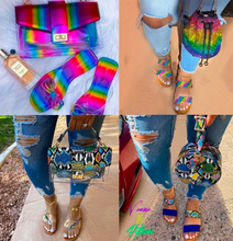 Load image into Gallery viewer, Rainbow Flip Flops Slippers with Bag Sets