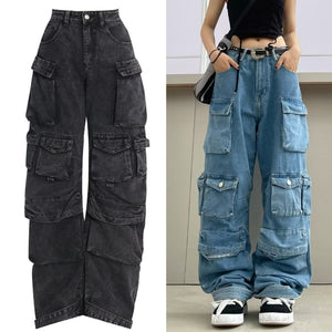 Women Jean Multi-Pocket Casual Pants