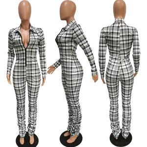 Fashion Women Plaid Jumpsuit