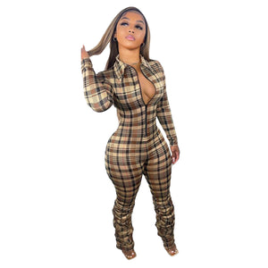 Fashion Women Plaid Jumpsuit