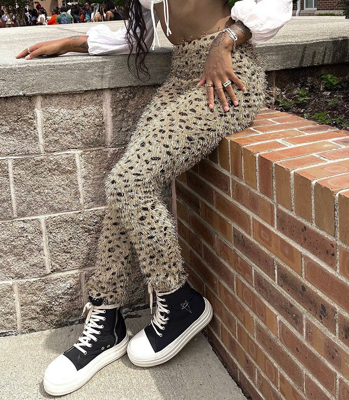 Women Leopard Furry Pants