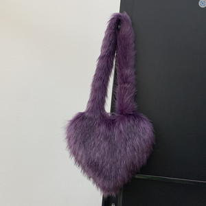 Women Faux Fur Heart Shoulder Bag