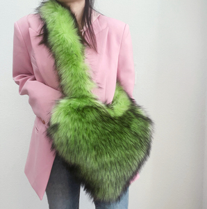 Women Faux Fur Heart Shoulder Bag