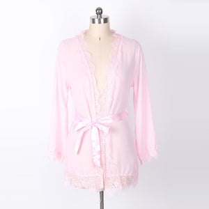 Women Sexy Lace Robe Mesh Nightgown Set