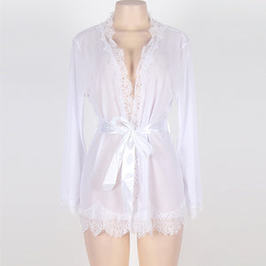 Women Sexy Lace Robe Mesh Nightgown Set