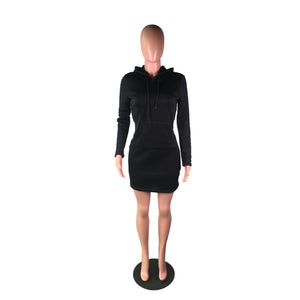 Women Long sleeve Tunic Pocket Pullover Hoodie Dress