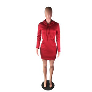 Women Long sleeve Tunic Pocket Pullover Hoodie Dress