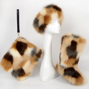 Furry 3 pcs Boots Hat Bag Set