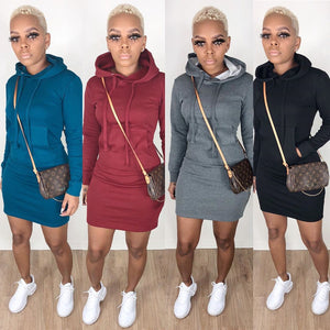 Women Long sleeve Tunic Pocket Pullover Hoodie Dress