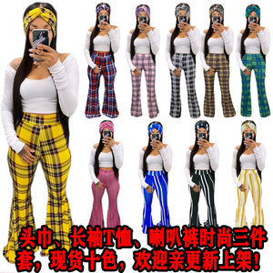 Plaid Bell-Bottoms Pants 3 PCs set