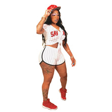 Load image into Gallery viewer, Women Striped Baseball Jersey 2 pcs Set
