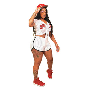 Women Striped Baseball Jersey 2 pcs Set