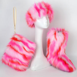 Furry 3 pcs Boots Hat Bag Set