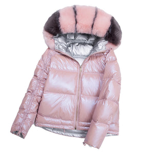 Women Winter Fur Reversible Down Coat