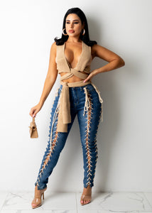 Tie Up Jeans Pants