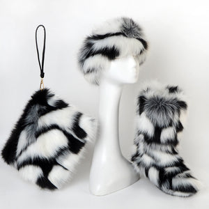 Furry 3 pcs Boots Hat Bag Set