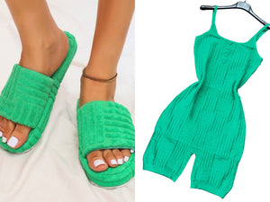 Knit Jumpsuit with Slides Set