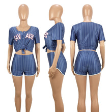 Load image into Gallery viewer, Women Striped Baseball Jersey 2 pcs Set
