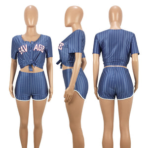 Women Striped Baseball Jersey 2 pcs Set