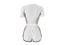 Load image into Gallery viewer, Women Striped Baseball Jersey 2 pcs Set
