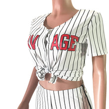 Load image into Gallery viewer, Women Striped Baseball Jersey 2 pcs Set
