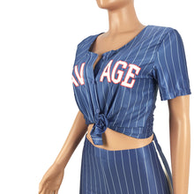 Load image into Gallery viewer, Women Striped Baseball Jersey 2 pcs Set
