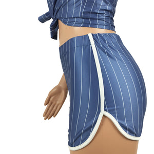 Women Striped Baseball Jersey 2 pcs Set