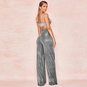 Shiny High Waist Wide Leg Pants