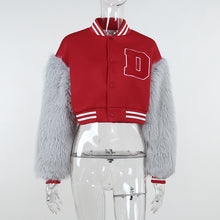 Load image into Gallery viewer, Baseball Jacket with Furry Sleeve Cotton Material
