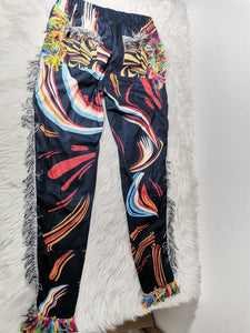 Colorful Pattern Fringe Pants