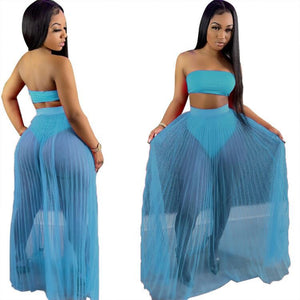 Women Lace Mesh Maxi  3 PCs Skirt Set