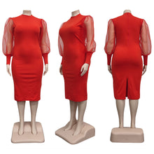 Load image into Gallery viewer, Plus Size Mesh Lantern Sleeve Dress
