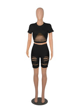 Load image into Gallery viewer, Two-Piece Ripped Short-Sleeve Tracksuit Shorts
