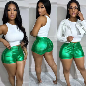 Shiny Women PU Shorts