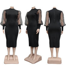 Load image into Gallery viewer, Plus Size Mesh Lantern Sleeve Dress
