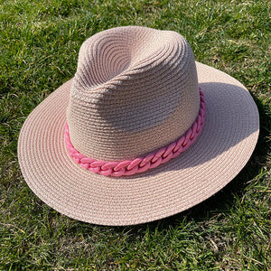 Straw Fedora Chain Hat(MOQ 5)