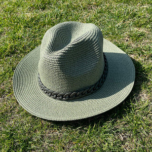 Straw Fedora Chain Hat(MOQ 5)