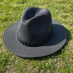 Straw Fedora Chain Hat(MOQ 5)