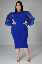 Load image into Gallery viewer, Plus Size Mesh Lantern Sleeve Dress
