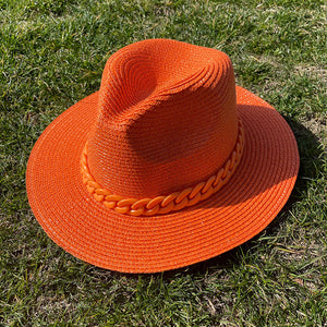 Straw Fedora Chain Hat(MOQ 5)