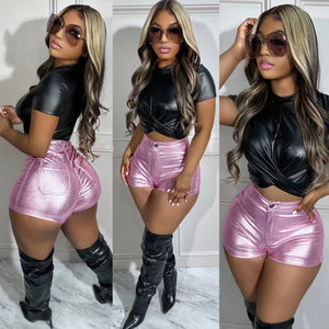 Shiny Women PU Shorts