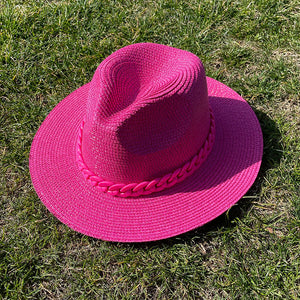 Straw Fedora Chain Hat(MOQ 5)