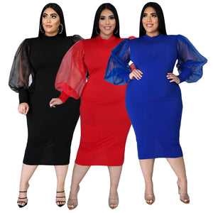 Plus Size Mesh Lantern Sleeve Dress