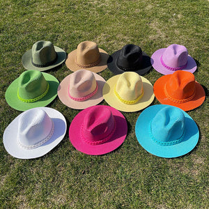 Straw Fedora Chain Hat(MOQ 5)