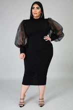 Load image into Gallery viewer, Plus Size Mesh Lantern Sleeve Dress
