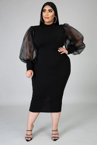 Plus Size Mesh Lantern Sleeve Dress