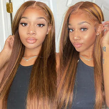 Load image into Gallery viewer, 4/30 Highlight Straight Human Hair Wigs 13x4 Transparent Lace Front For Women
