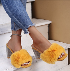 Fur High Heel Slippers